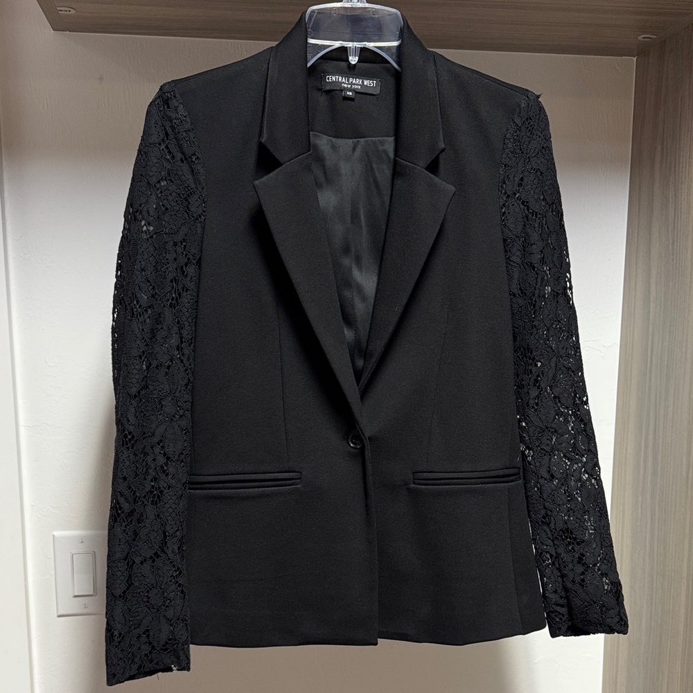 Central Park West Black Blazer with Lace Sleeves